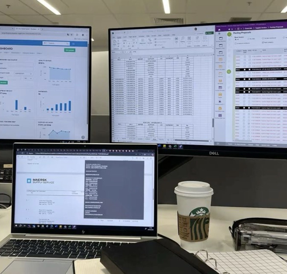 Office workstation with dashboards and analytics