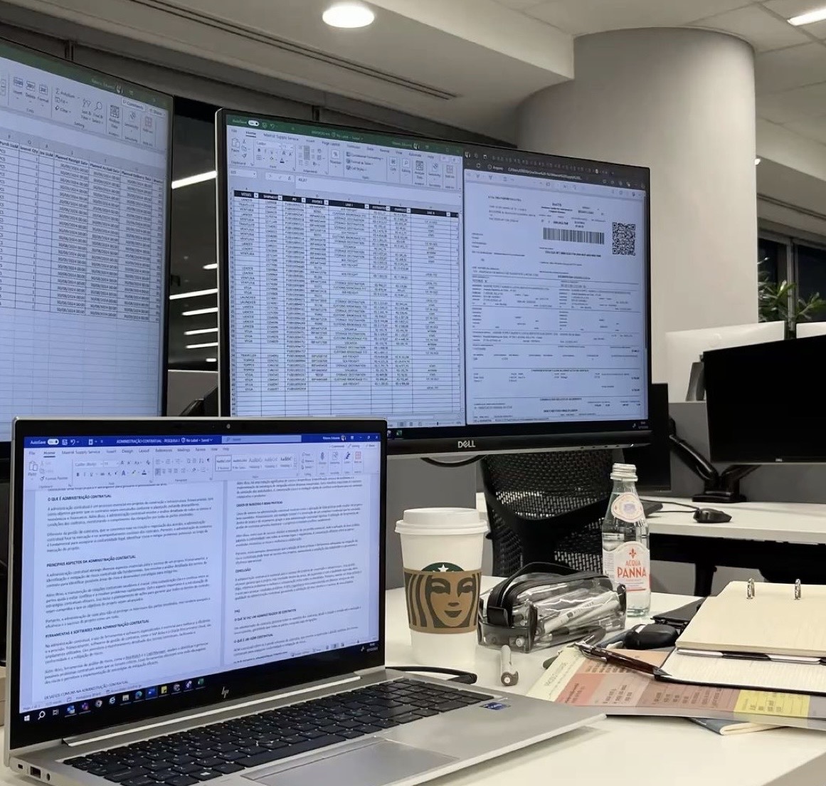 Administrative office with spreadsheets and documents
