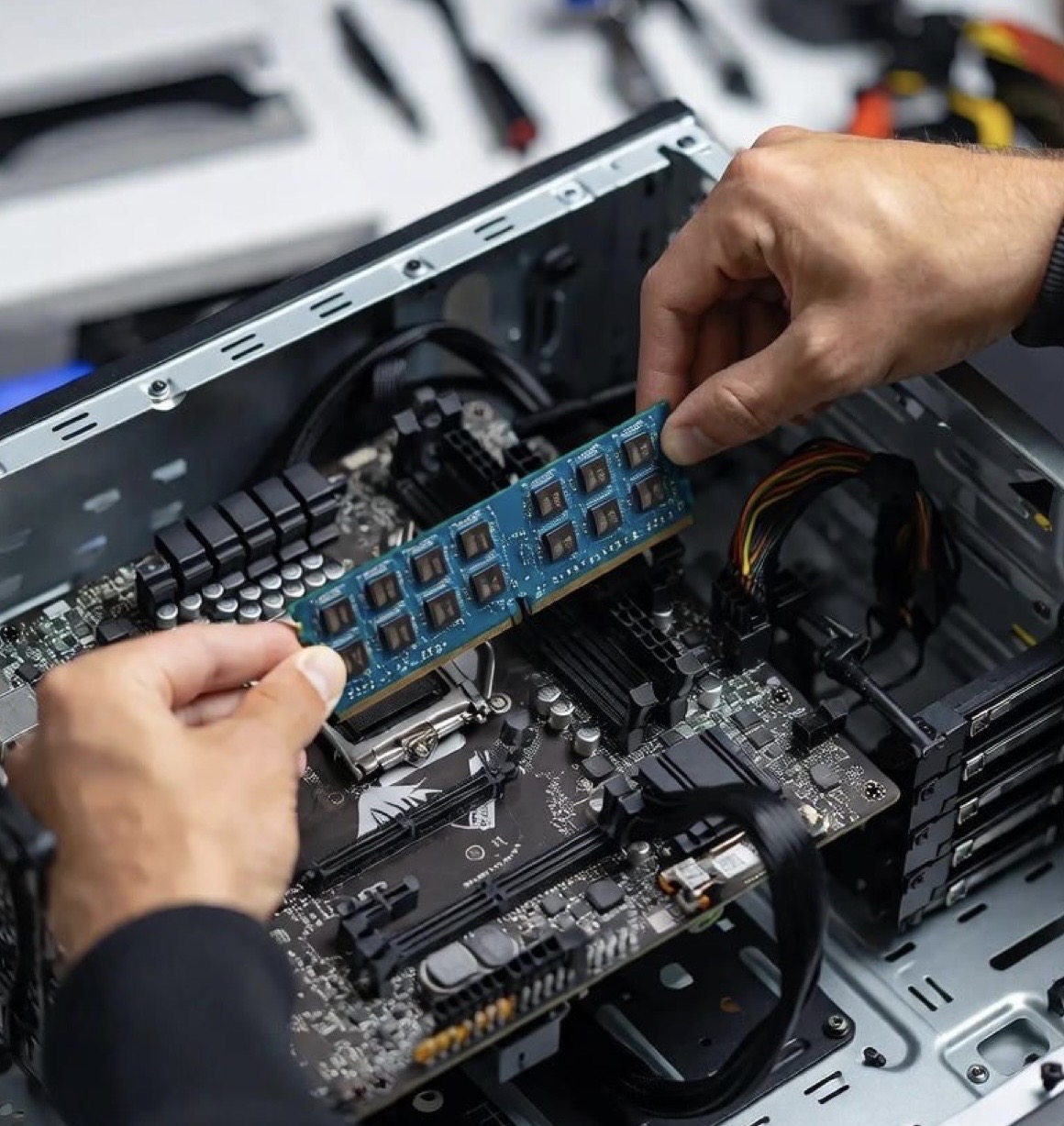 RAM memory module installation on motherboard