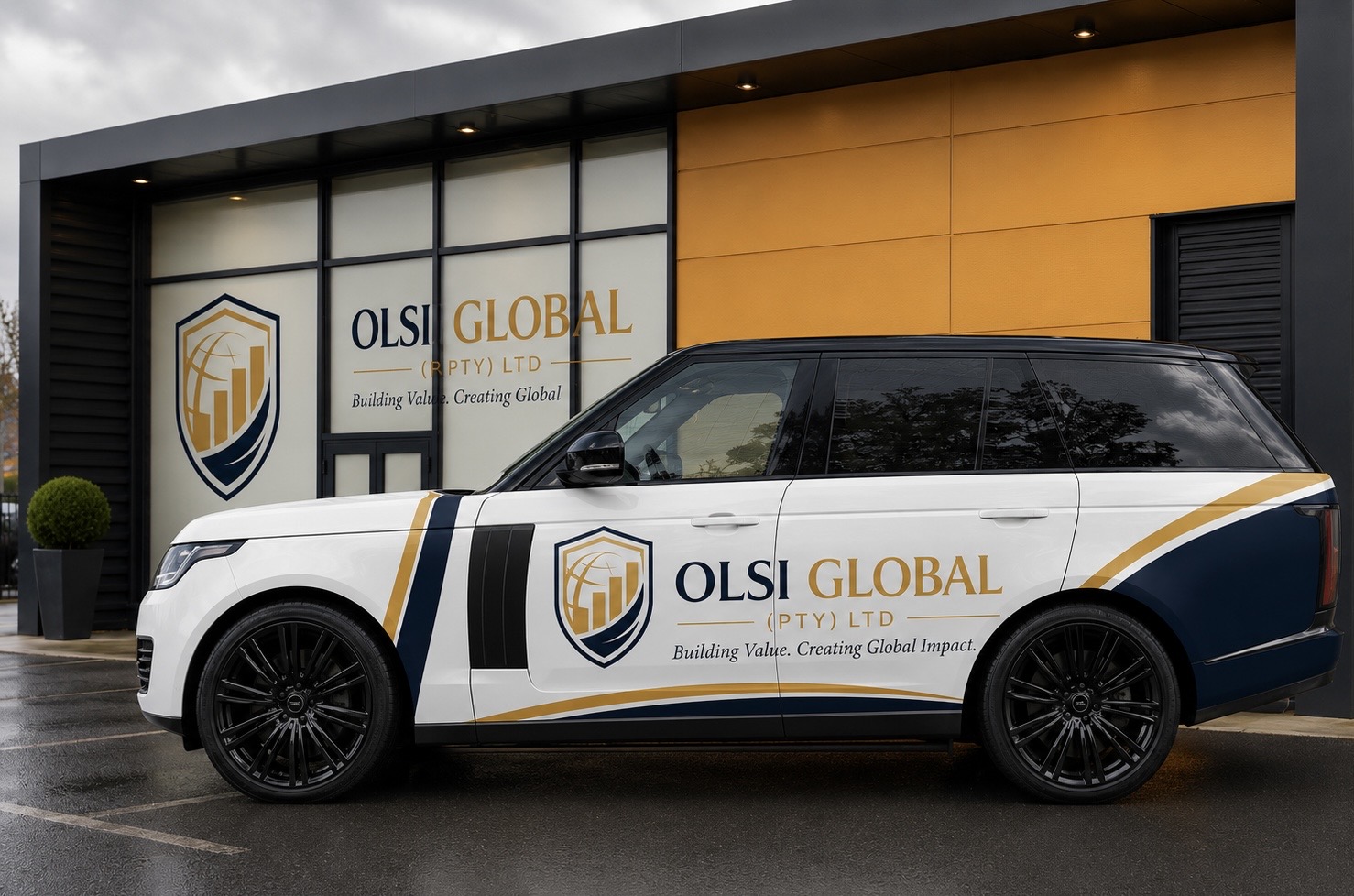 Olsi Global branded Range Rover vehicle wrap